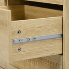 6-Drawer Chest of Drawers, Boho Style, for Bedroom and Entrance, Made of Wood and Rattan, 110x40x69 cm, Oak