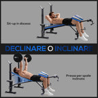 Multipurpose Bench with Barbell Support and Adjustable Backrest, Steel and Plastic, 175x139x127 cm, Black and Blue