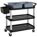 HOMCOM Professional 3-Tier Cleaning Cart with 2 Removable Bins, Side Bin and 4 Wheels, Black