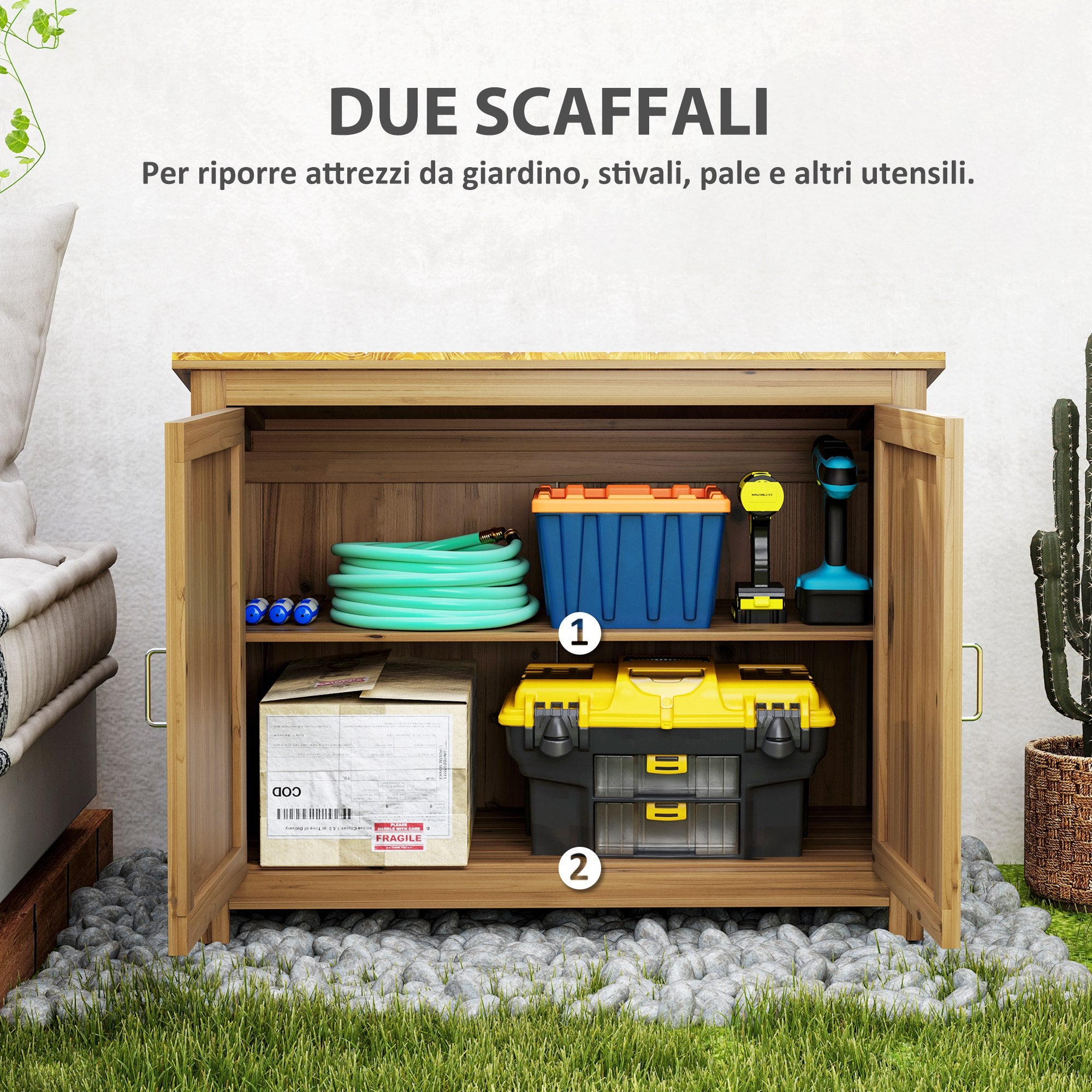 Outdoor Wooden Cabinet Tool Storage with 2 Doors and 2 Shelves, 110x50x85 cm, Brown