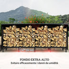 Indoor and Outdoor Metal Firewood Rack with Firewood Holder and Cover, 240x36x99cm, Black