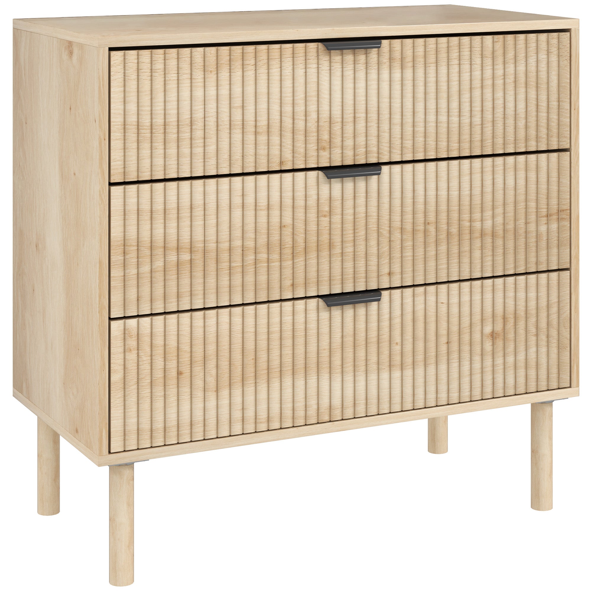 3 Drawer Wooden Chest of Drawers for Bedroom and Entrance Nordic Style, 80x40x77.5 cm, Oak