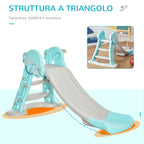 Foldable Slide for Children from 18 Months with 3 Steps and Basketball Hoop, 140x87x75cm, Blue and Grey