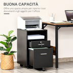 Wooden Office Drawer Cabinet with 2 Drawers and Open Shelf, 39x40x65 cm, Black