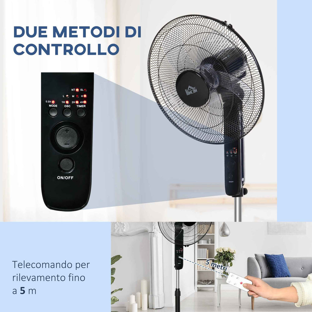 HOMCOM Pedestal Fan with Remote Control, Adjustable Height, 3 Speeds, Adjustable Tilt Angle, Metal, Black