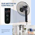HOMCOM Pedestal Fan with Remote Control, Adjustable Height, 3 Speeds, Adjustable Tilt Angle, Metal, Black