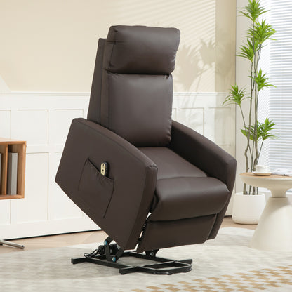 145° Reclining Lift Chair with Remote Control and Footrest, Dark Brown PU Leather, 67x95x105 cm