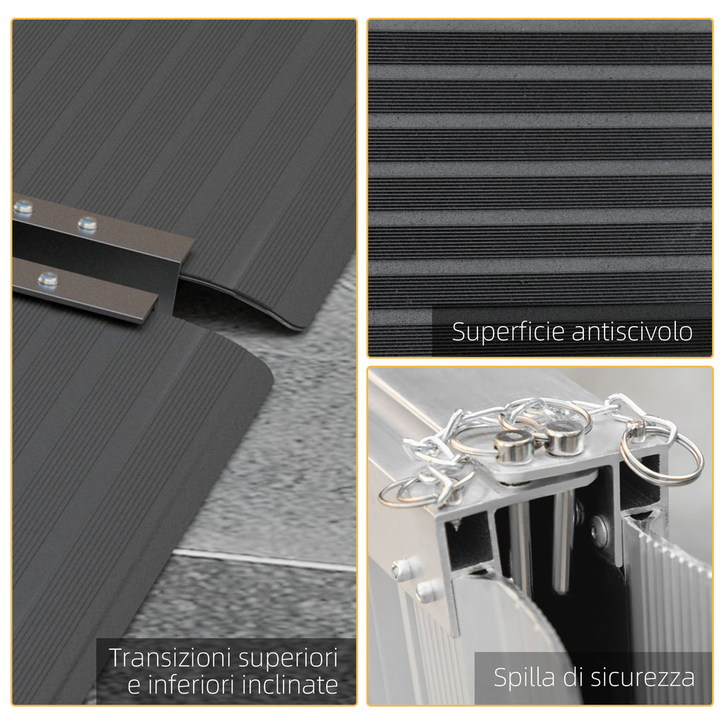 Folding Aluminum Wheelchair Ramp with Deflectors and Stickers, 122 x 73.6 x 5.1 cm, Black