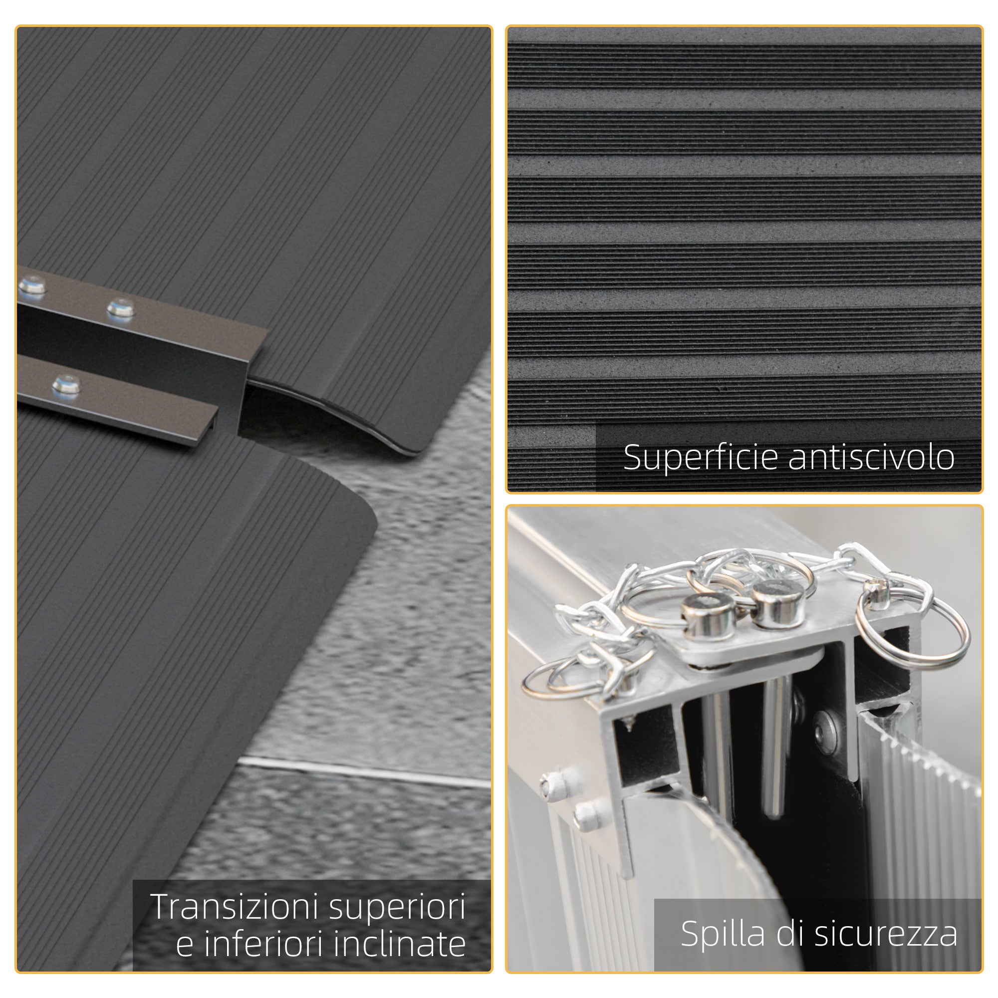 Folding Aluminum Wheelchair Ramp with Deflectors and Stickers, 122 x 73.6 x 5.1 cm, Black