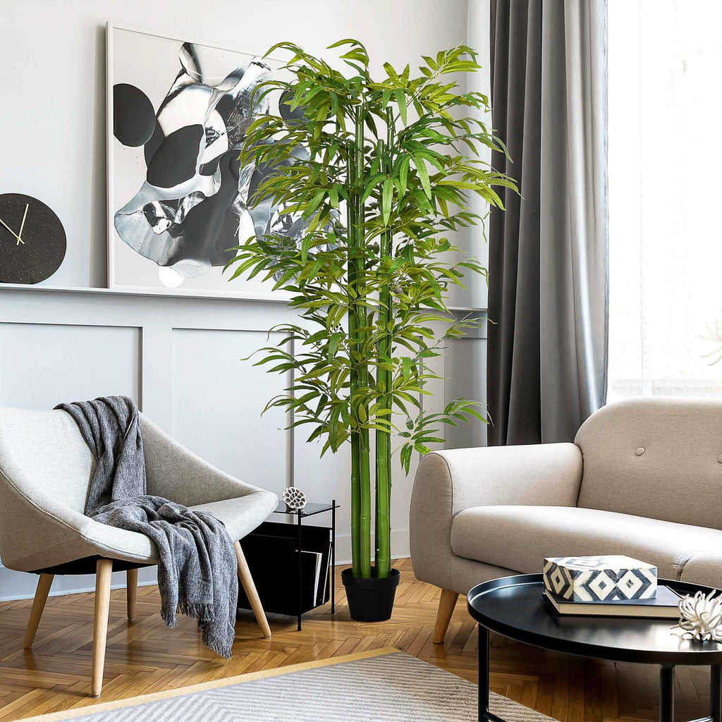 HOMCOM Artificial Bamboo Plant, 180cm Realistic Fake Plant with Decorative Pot for Living Room and Bedroom, Green