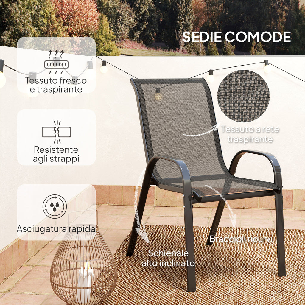 3 Piece Garden Set with 2 Garden Chairs 54x71x93 cm and Round Table Ø60x71 cm in Black Steel