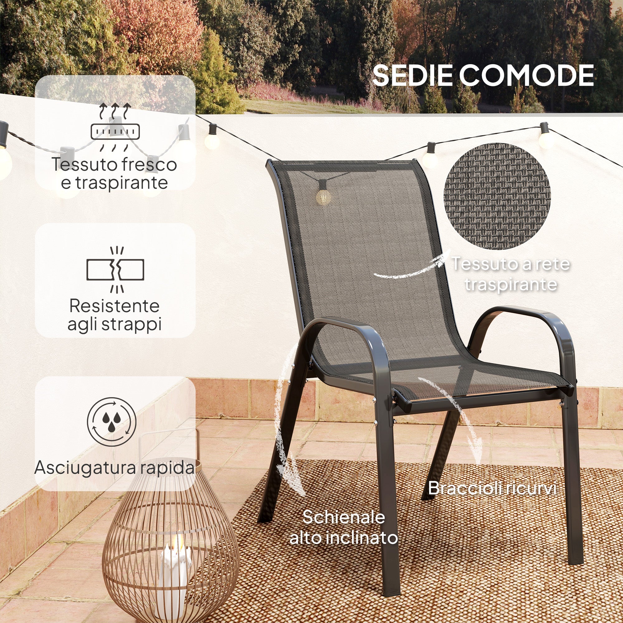 3 Piece Garden Set with 2 Garden Chairs 54x71x93 cm and Round Table Ø60x71 cm in Black Steel