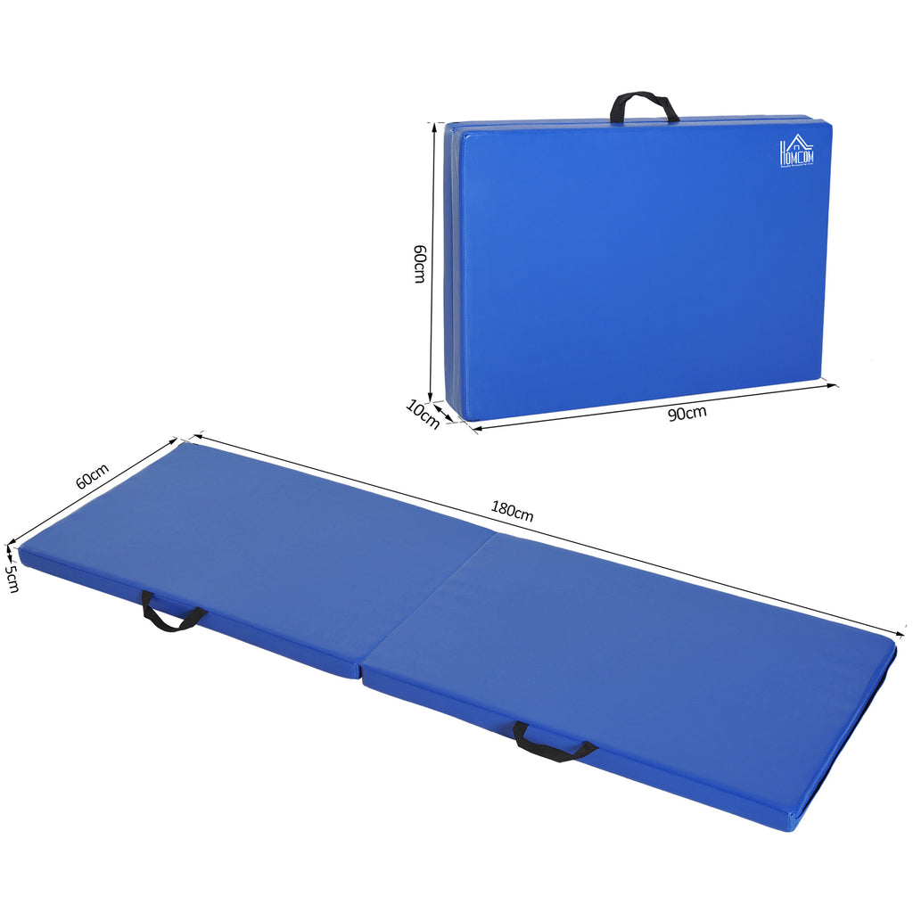 Foldable Gymnastics Mat, 5cm Thick and Non-Slip Fitness Mat, 180x60x5cm, Blue