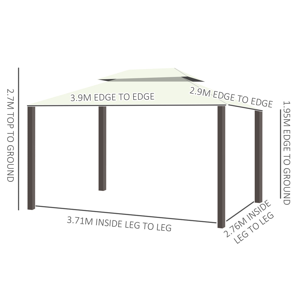 Outsunny 4x3m Garden Gazebo with Mosquito Net and Curtains, Double Roof and Anti-UV Coating, Cream