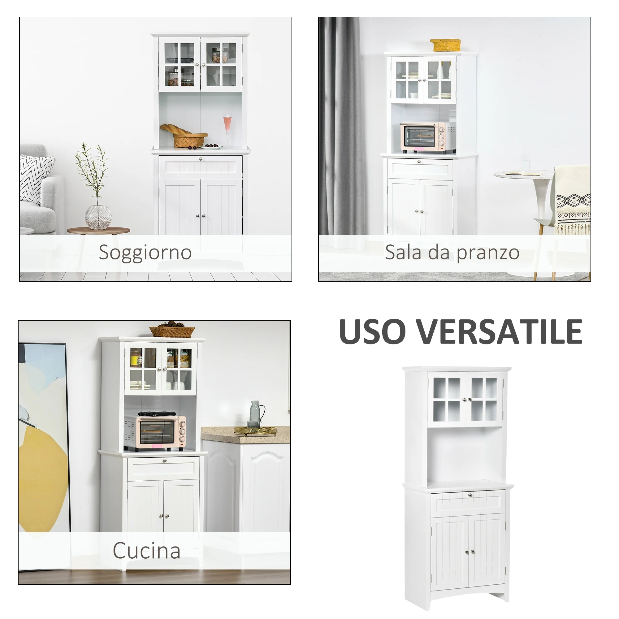 Tall Pantry Cabinet with 2 Cabinets, Adjustable Shelves and Support Top, in MDF, 68.6x40x164 cm, White