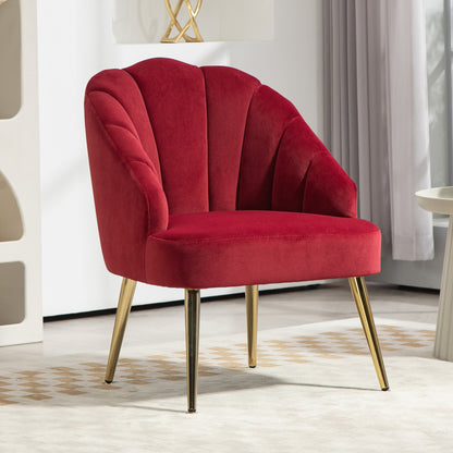 Art Deco Style Shell Living Room Armchair, Velvet and Steel, 63x65x84 cm, Red