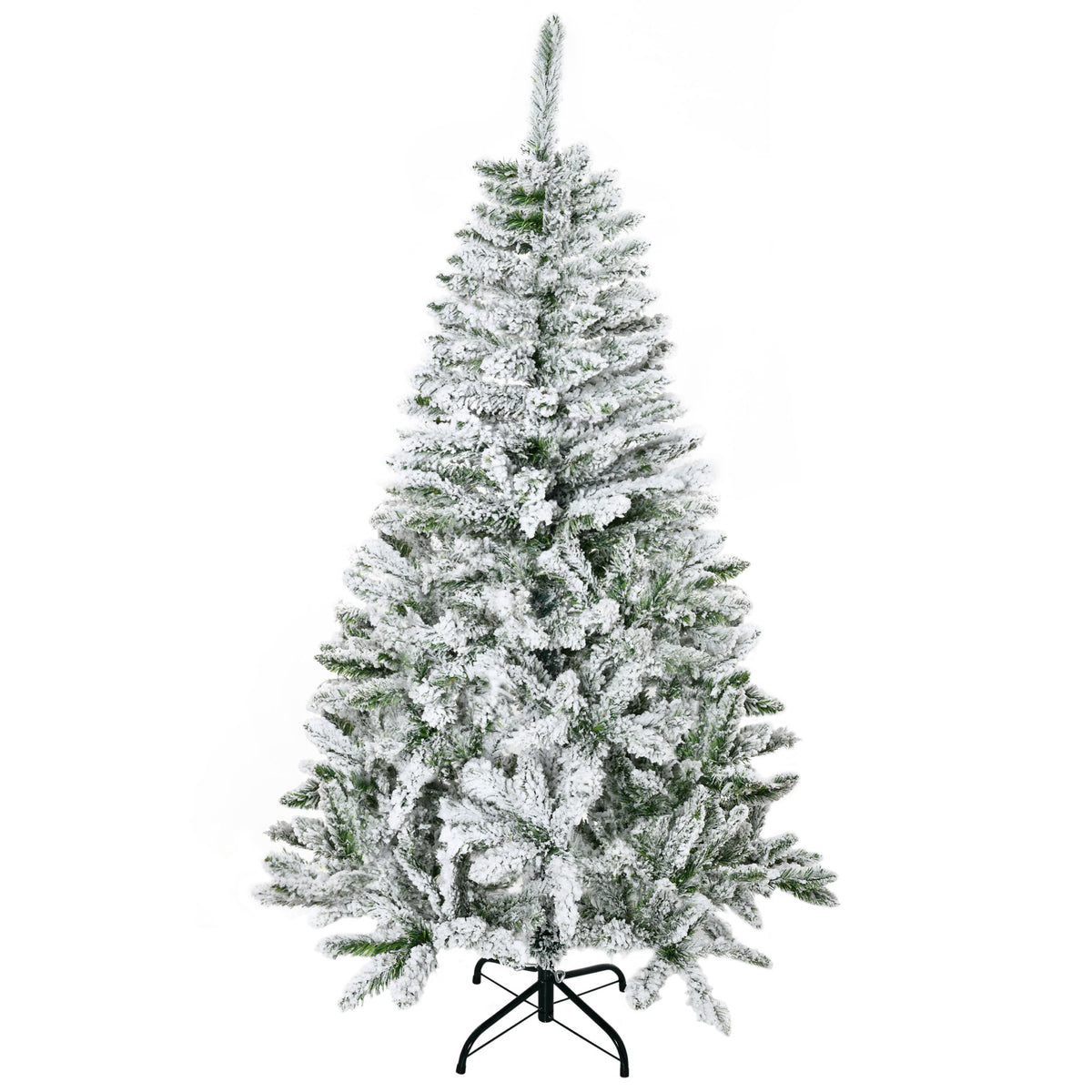 HOMCOM 150cm Tall Snow-Covered Christmas Tree with 358 Fireproof Branches and Steel Base, Green