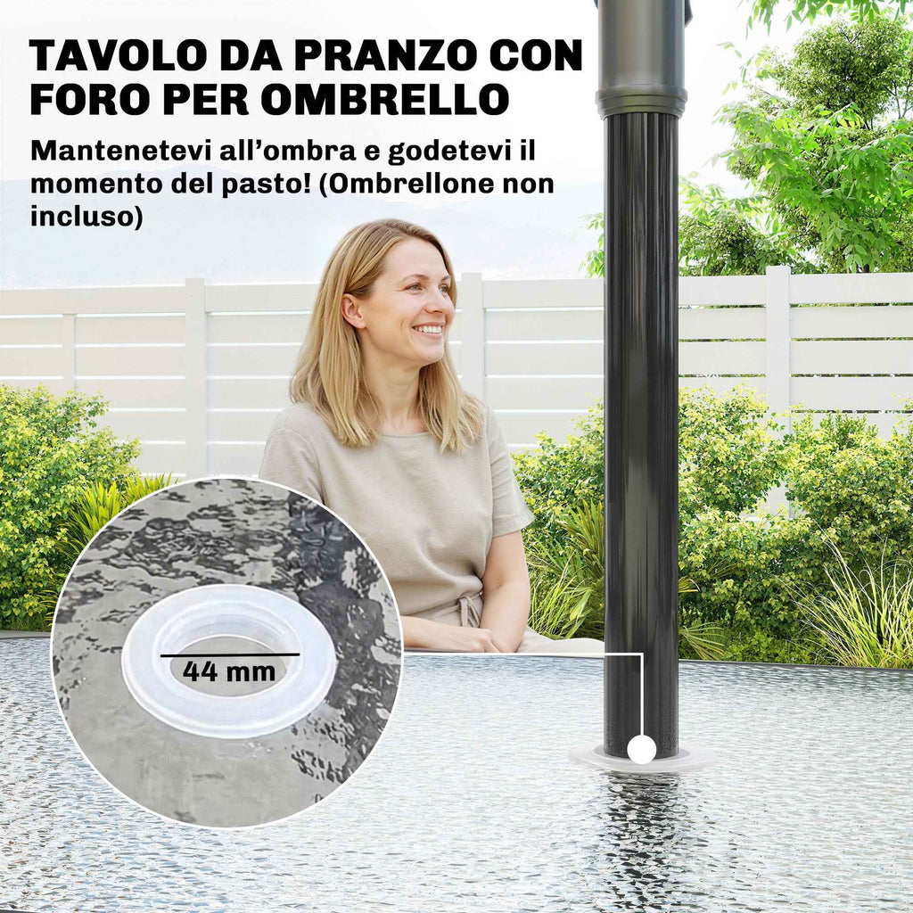 Outsunny 5-Piece Garden Set with 4 Stackable Chairs and Tempered Glass Table with Umbrella Hole, Light Grey