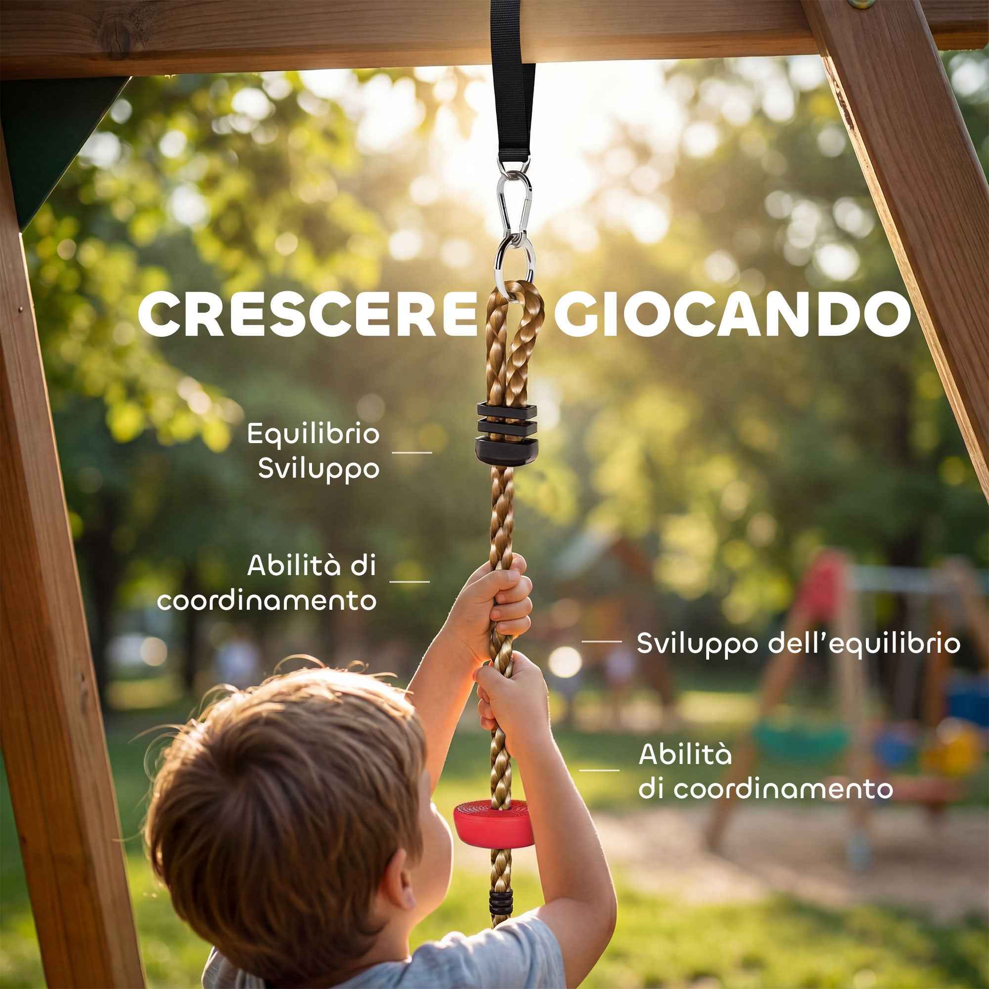 AIYAPLAY Children's Climbing Rope with Platforms and Disc Seat, in HDPE and PE, Ø30x4 cm, Red