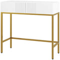 Modern Entryway Console Table with 2 Drawers and Golden Legs, 80x31.5x75cm, White - Borgè