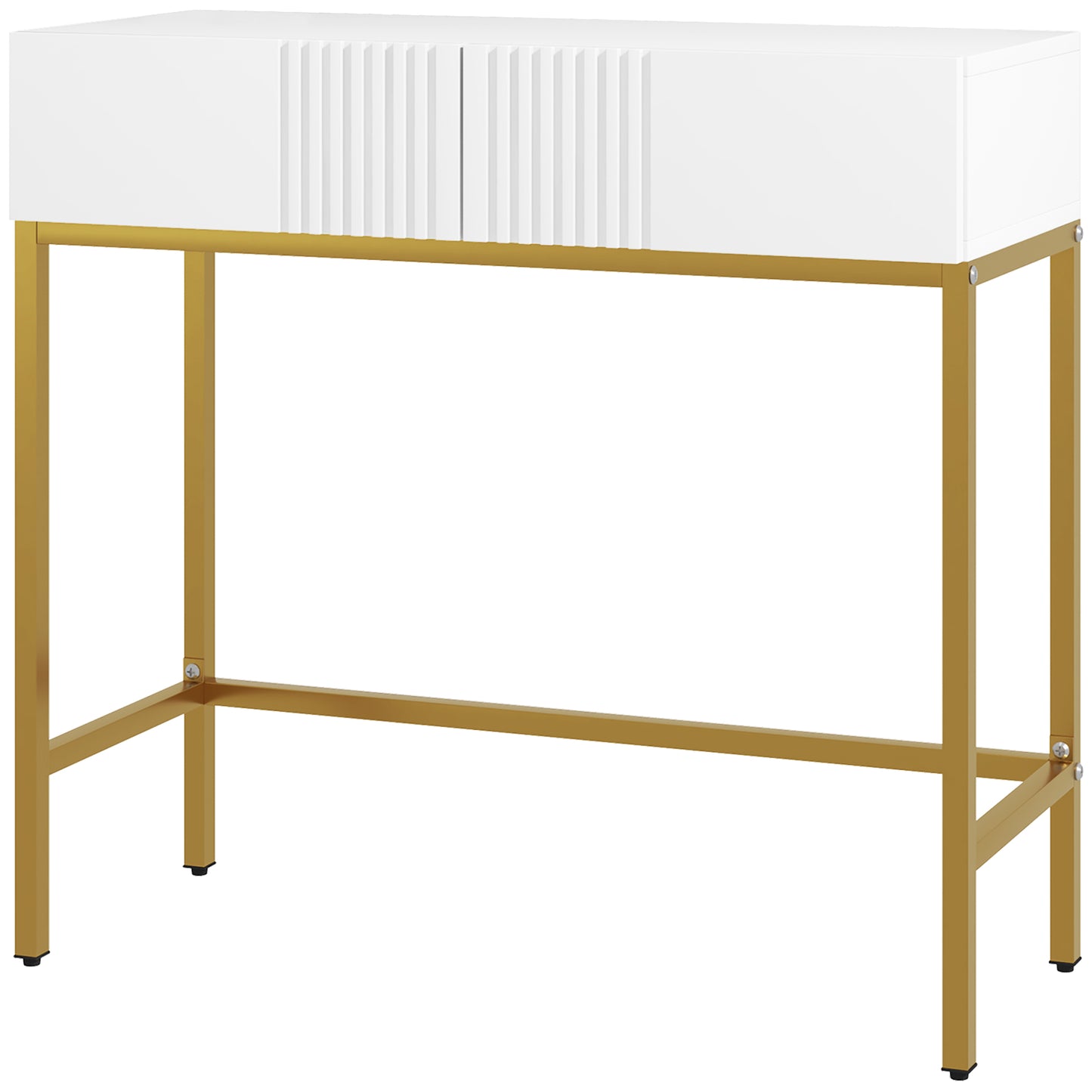 Modern Entryway Console Table with 2 Drawers and Golden Legs, 80x31.5x75cm, White - Borgè