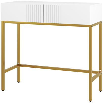 Modern Entryway Console Table with 2 Drawers and Golden Legs, 80x31.5x75cm, White - Borgè