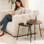 Set of 2 Stackable Coffee Tables with Metal Frame for Living Room and Office, Walnut and Black