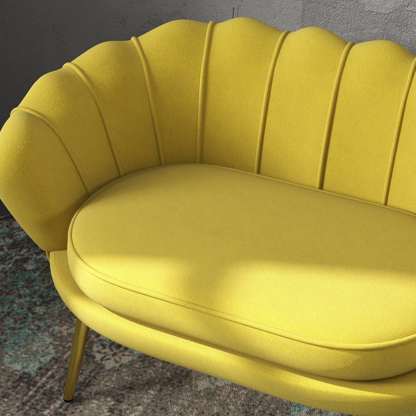 Vintage 2-Seater Sofa in Industrial Chic Style in Velvet Effect Fabric and Metal, 130x77x77 cm, Yellow