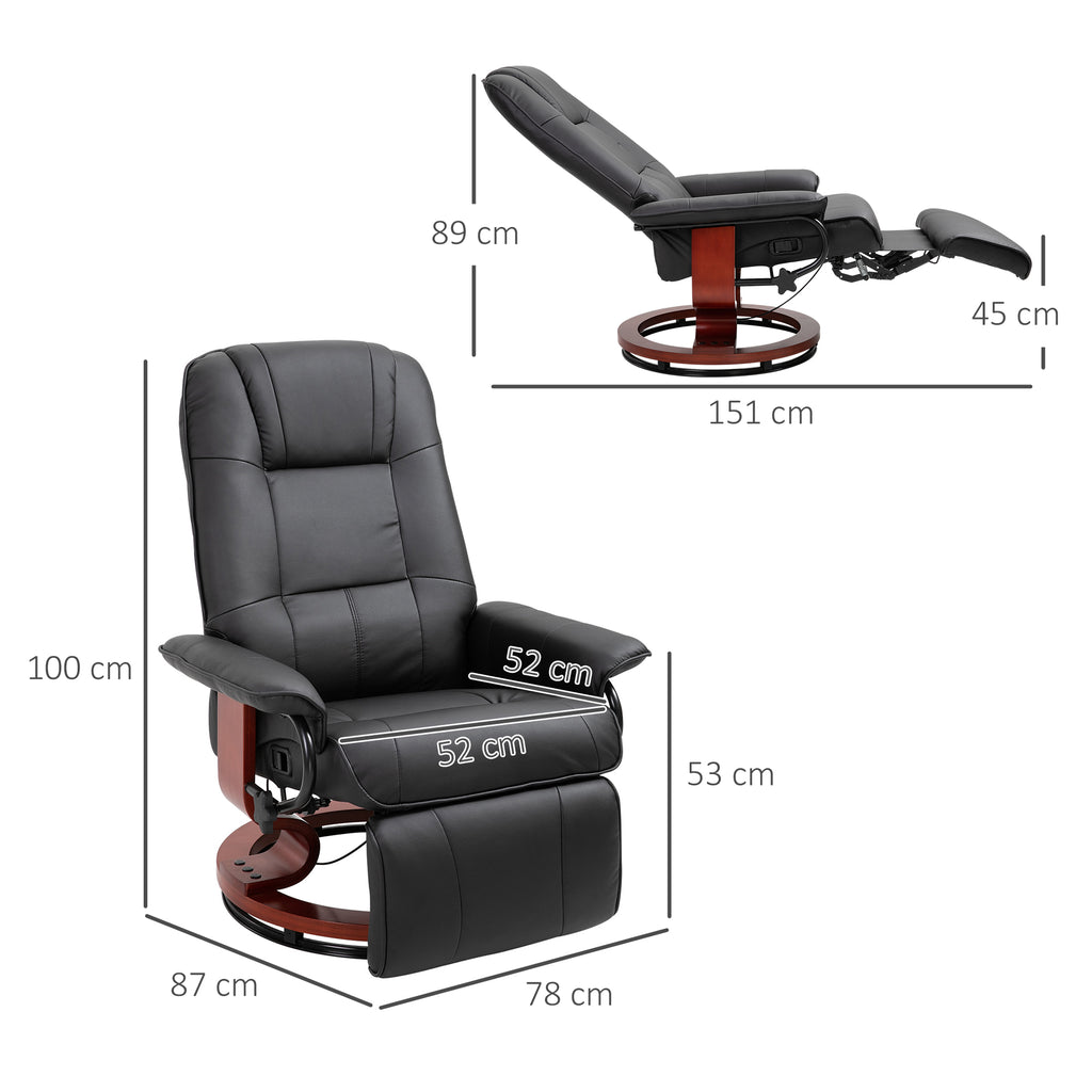Manually Reclining Relaxing Chair up to 145° with Footrest and Faux Leather Upholstery, Black