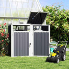 Outsunny 2-Section Garbage Can Shed with Lift-Off Lid, Galvanized Steel, 146x81x122 cm, Dark Grey