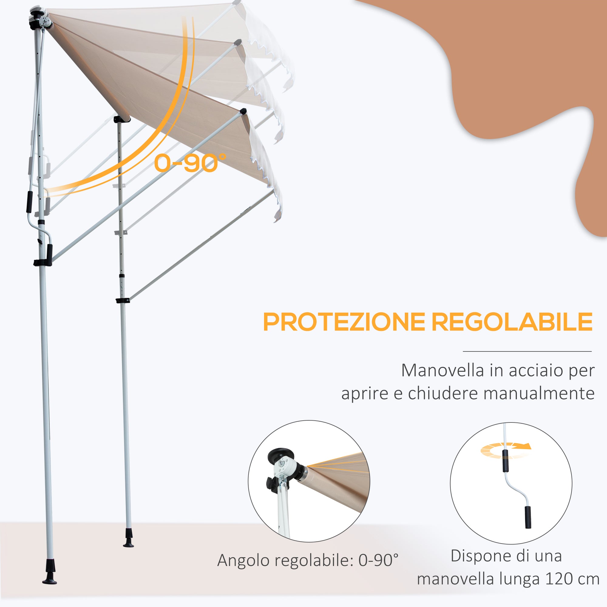 Outsunny 2x1.5m Outdoor Roller Awning with Crank and Adjustable Angle, Beige
