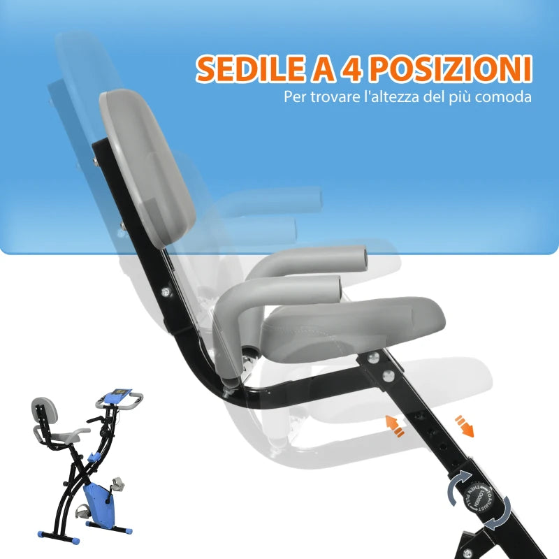 Folding Exercise Bike with 8 Resistance Levels and Adjustable Seat, Blue and Gray