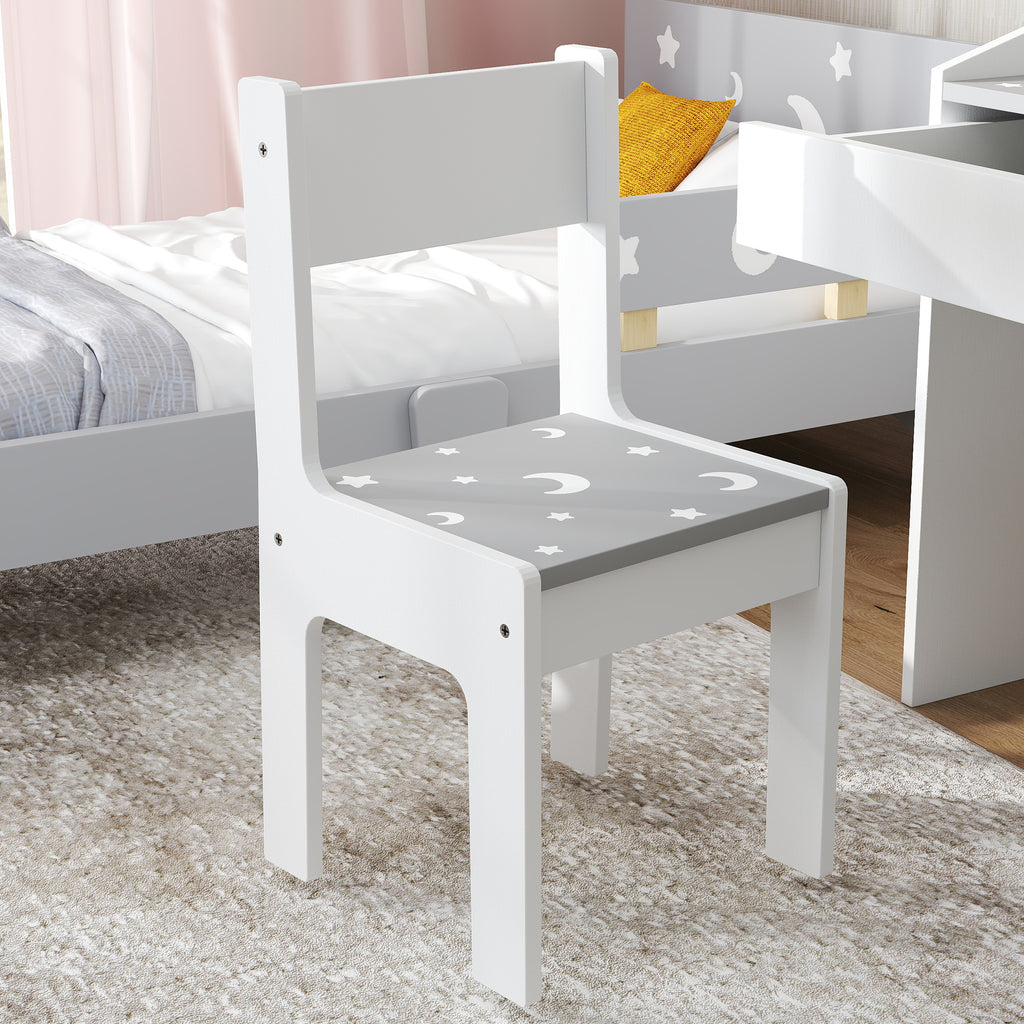 Children's Chair and Table Set for 3-6 Years Old with Organizer and Pull-Out Drawer, Grey Wood