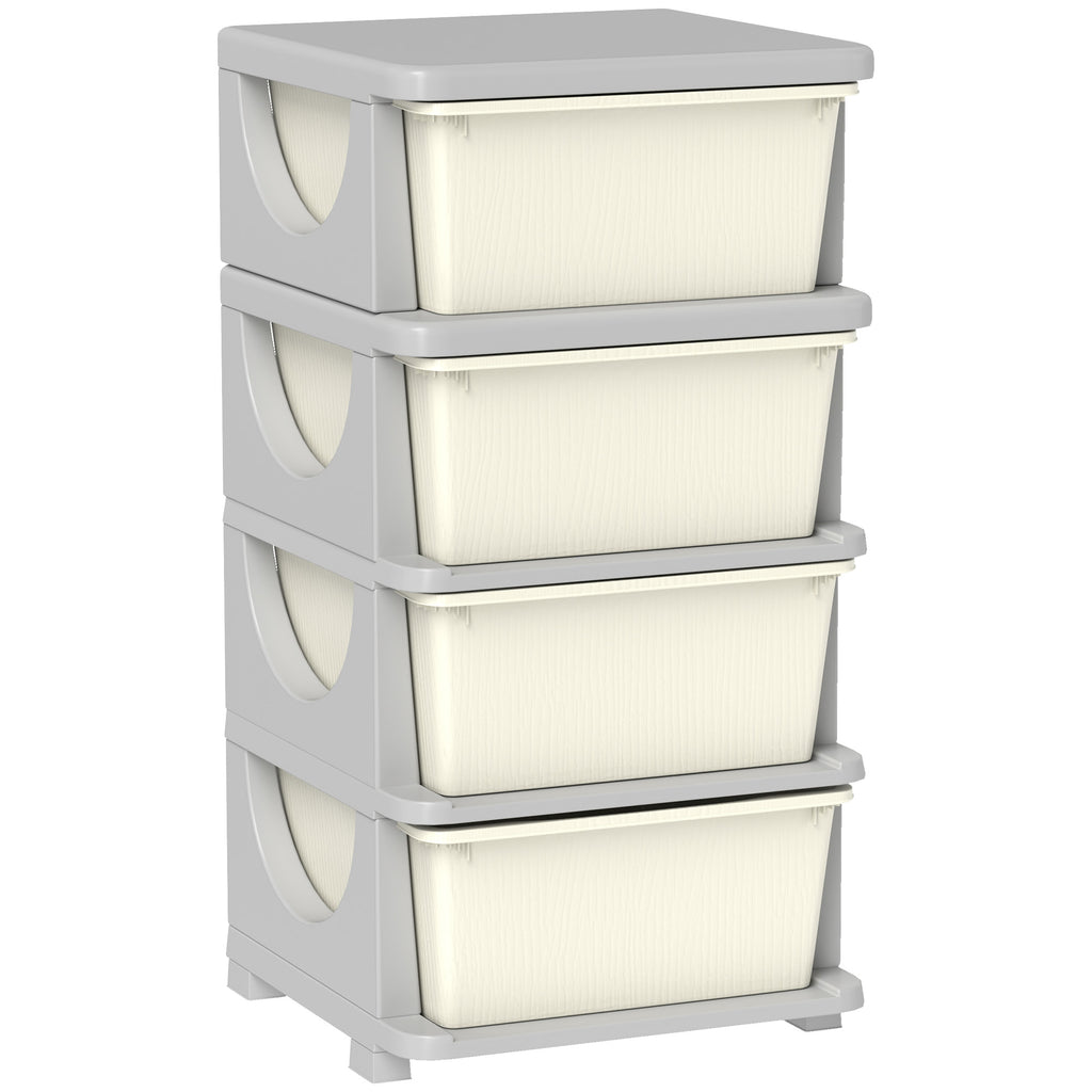 Colourful Plastic Chest of Drawers for Children's Bedroom with 4 Drawers, 37x37x76 cm, Cream
