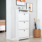 Shoe Rack with 3 Tilt Compartments (18 Pairs of Shoes) and 1 Storage Shelf, White Chipboard, 60 x 24 x 132 cm