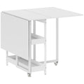 HOMCOM Folding Table with 2 Drop-Leaf Tops for 4 People with 2 Open Shelves, Wood and Metal, 133.4 x 80 x 75 cm, White
