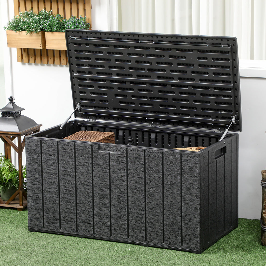 366L Wood Effect Plastic Garden Box, 122.4x62x64.5 cm, Black