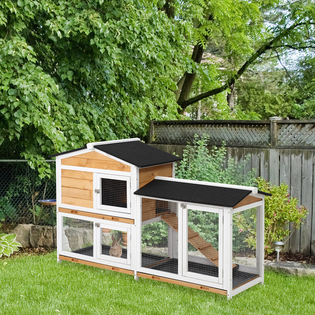 Outdoor Rabbit Cage with House, Ramp and Open Enclosure, Yellow and Black