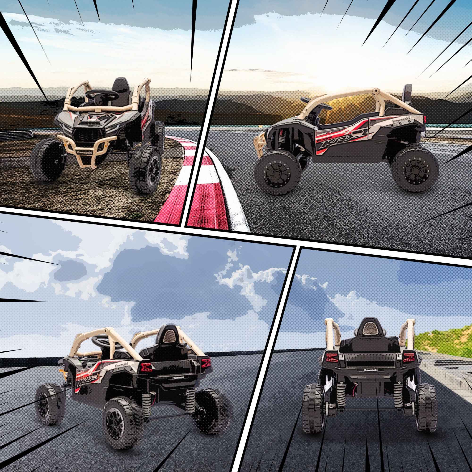 AIYAPLAY Electric Ride-On Toy Car for Kids 3-8 Years Old, 12V, Licensed by KAWASAKI, Dual Motor, Remote Control and Music, Yellow