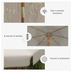 Garden Umbrella with Double Canopy, in Bamboo and Polyester, Ø325x250 cm, Gray