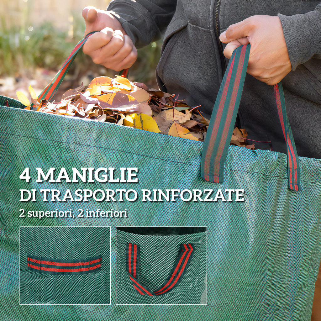 Set of 3 272 L Garden Waste Bags with Handles, Resealable and Reusable, Ø67x76 cm, Green
