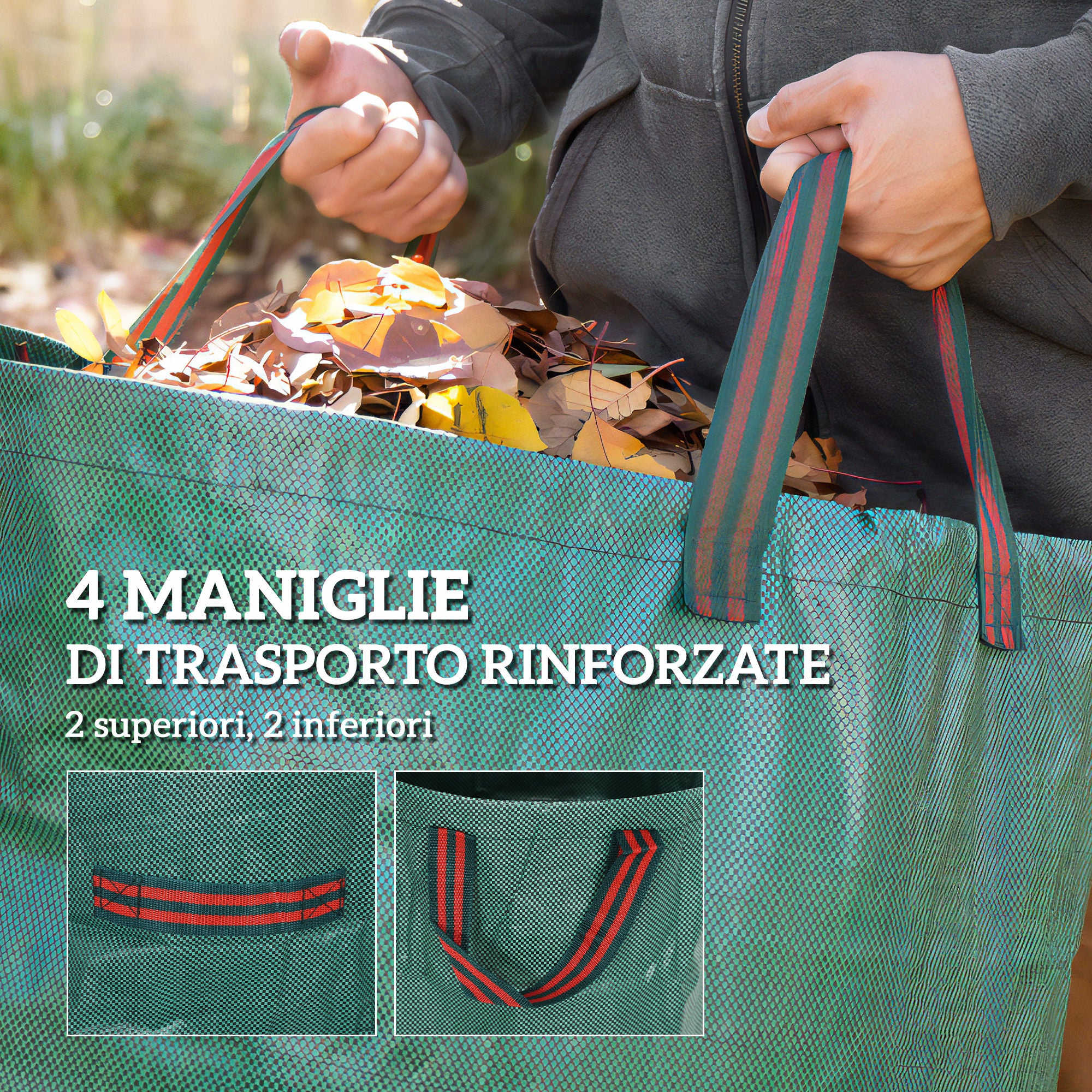 Set of 3 272 L Garden Waste Bags with Handles, Resealable and Reusable, Ø67x76 cm, Green