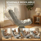 HOMCOM 360° Swivel Relaxing Chair with 5-Position Adjustable Backrest in Velvet Effect Fabric, Light Grey