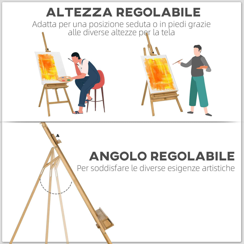 Vinsetto Folding Beech Easel with Adjustable Height and Angle, 65x110x180-235 cm