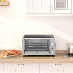 Electric Oven 10L Adjustable Temperature and Timer, Grill and Baking Tray Included, 750W, 36.5x26x22cm, Silver Black - Borgè