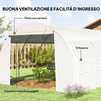 Outsunny Tunnel Greenhouse with Door, Panels and 8 Roller Windows, in Galvanized Steel and PE, 3.97x3x2 m, White