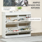 Space-Saving Wooden Shoe Rack with 4 Flap Drawers and Adjustable Shelf for 16 Shoes, 98x24x83cm, White