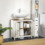 Bathroom Vanity Cabinet in Wood with Adjustable Internal Shelf, 60x30x60 cm, White and Walnut Color