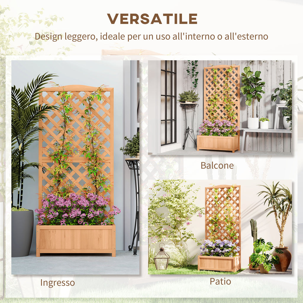 Planter with Trellis for Climbing and Wide Bottom, in Fir Wood, 76x36x170 cm, Brown