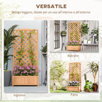 Planter with Trellis for Climbing and Wide Bottom, in Fir Wood, 76x36x170 cm, Brown